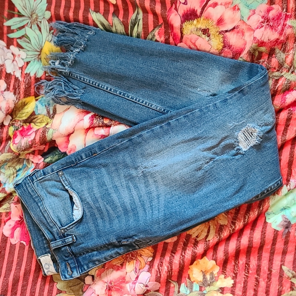 Free People size 29 - Great Heights Frayed Skinny Jeans, worn indigo